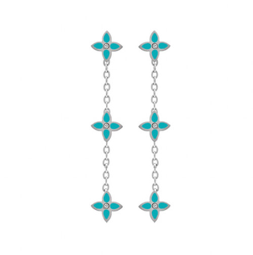 111144T Boucles d'oreille acier 3 Trèfles turquoise pendantes bijouterie Pinto Jussey